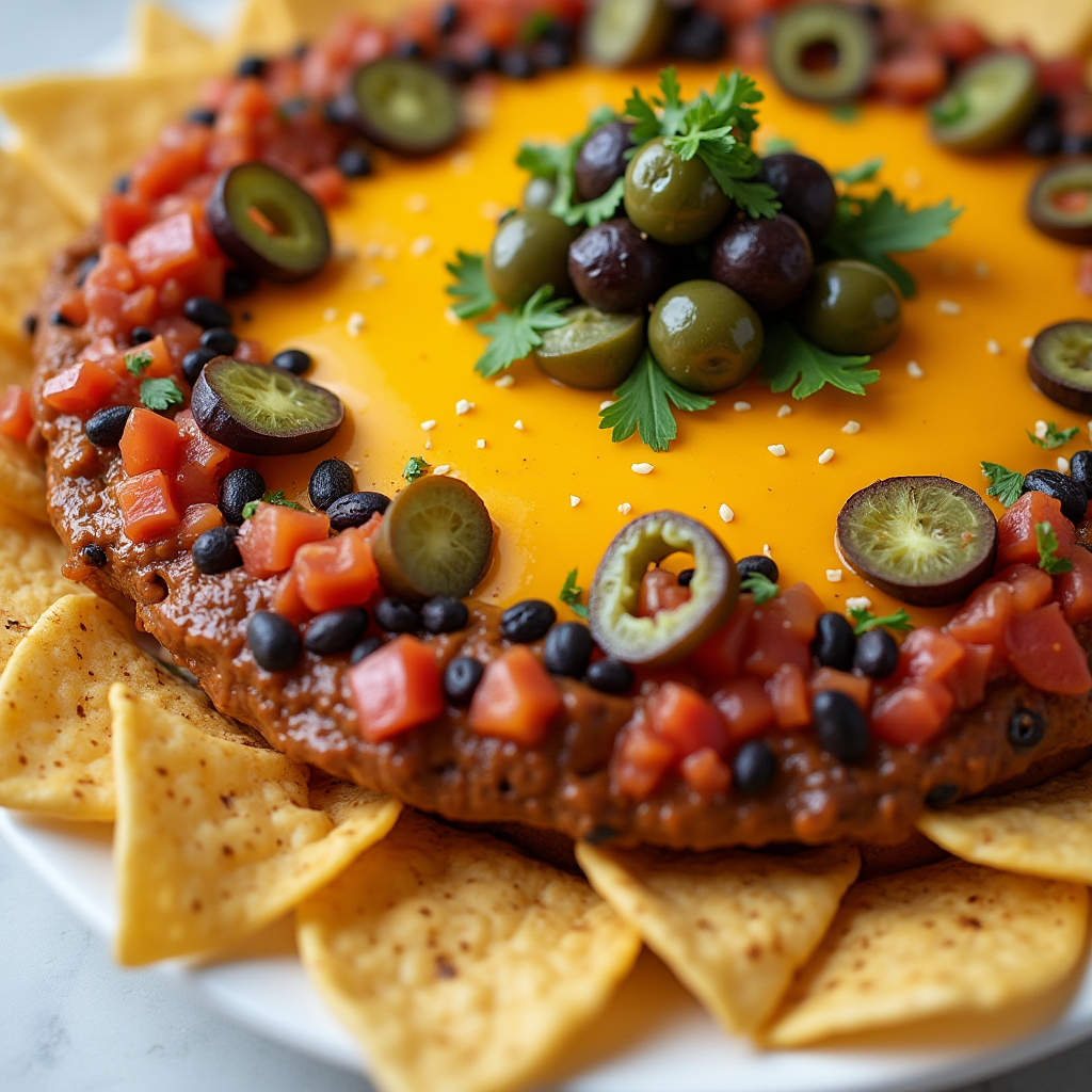 layered taco dip with salsa and cheese