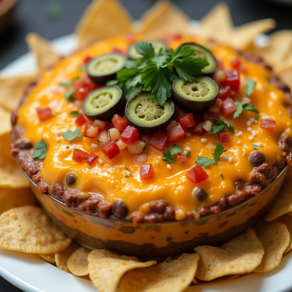 layered taco dip with salsa and cheese