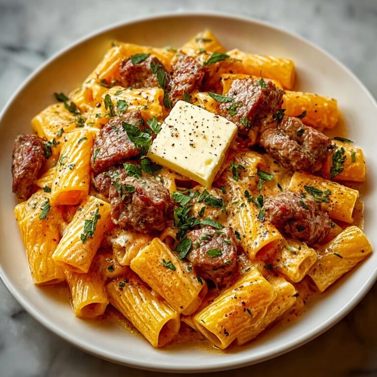 Indulgent Cajun Garlic Butter Rigatoni with Tender Beef Strips Recipe